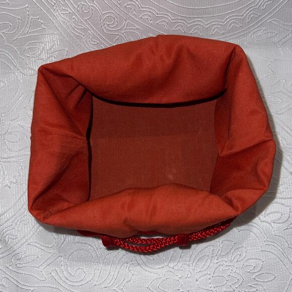 Japanese Drawstring Bento Kinchaku Bag Chirimen Crepe Fabric Red Sakura Rabbit - Picture 4 of 4